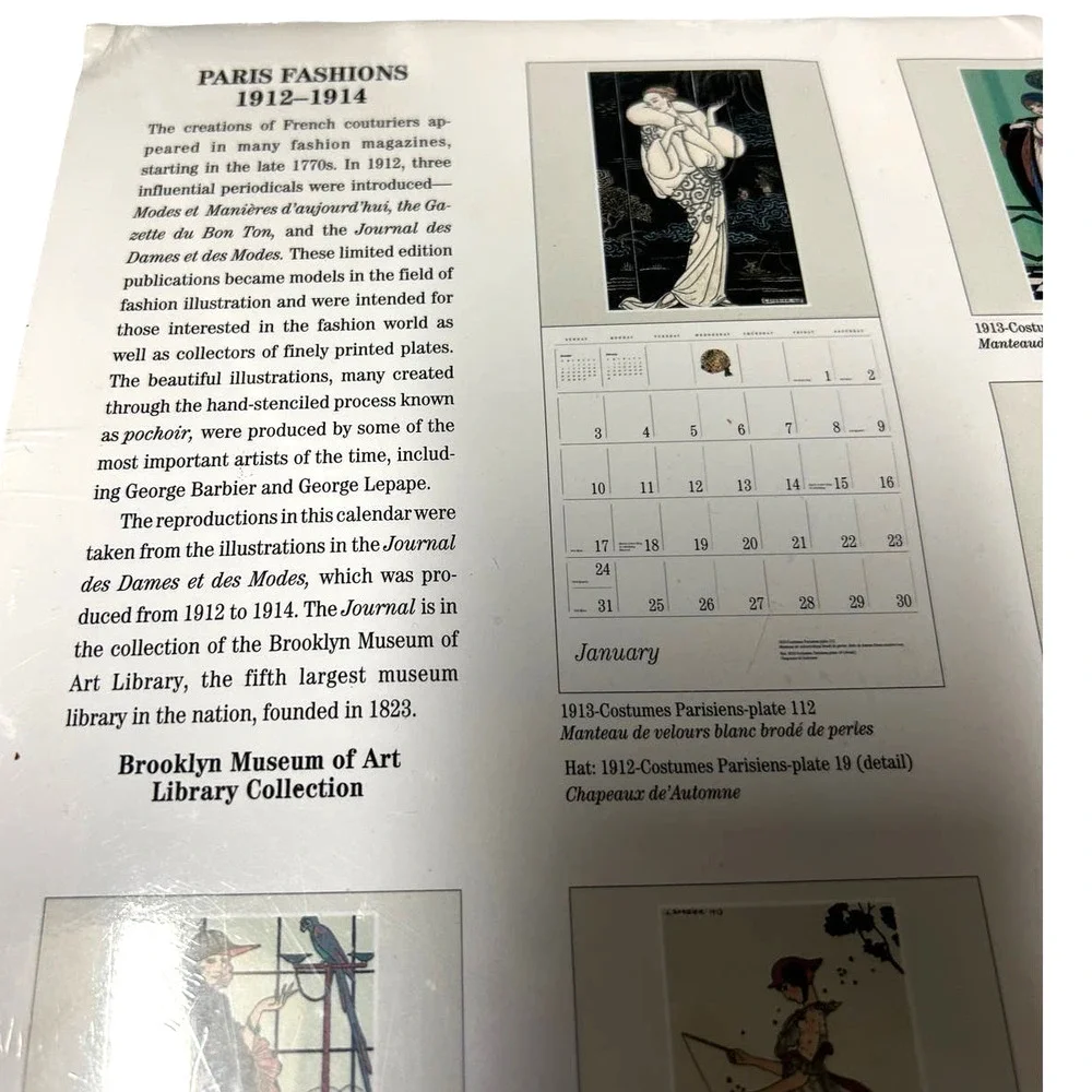Vintage Paris Fashions 1999 Calendar 1912-1914 Fashion Brooklyn Museum of‎ Art